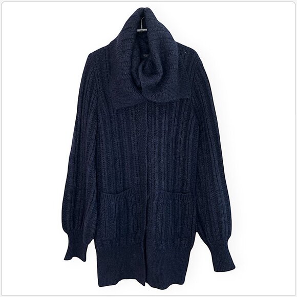 Piazza Sempione Navy Blue Cardigan Long Chunky Wool Mohair Cashmere Knit Size 42 - Picture 2 of 6